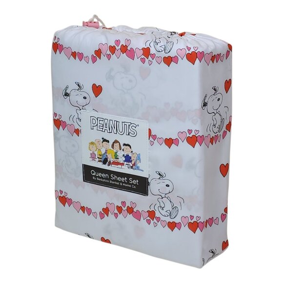 Peanuts Snoopy Queen Sheet Set By Berkshire Hearts Valentines Anniversary - Picture 2 of 7